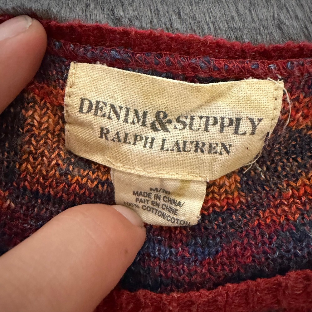 Denim & Supply Ralph Lauren Sweater Womens Medium Red Southwestern Cotton Knit - Picture 4 of 6